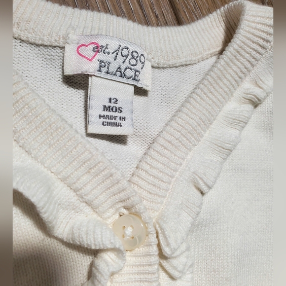 Baby's tan & white striped capped sleeve sweater dress, hat and cardigan 6-9M - Picture 10 of 16